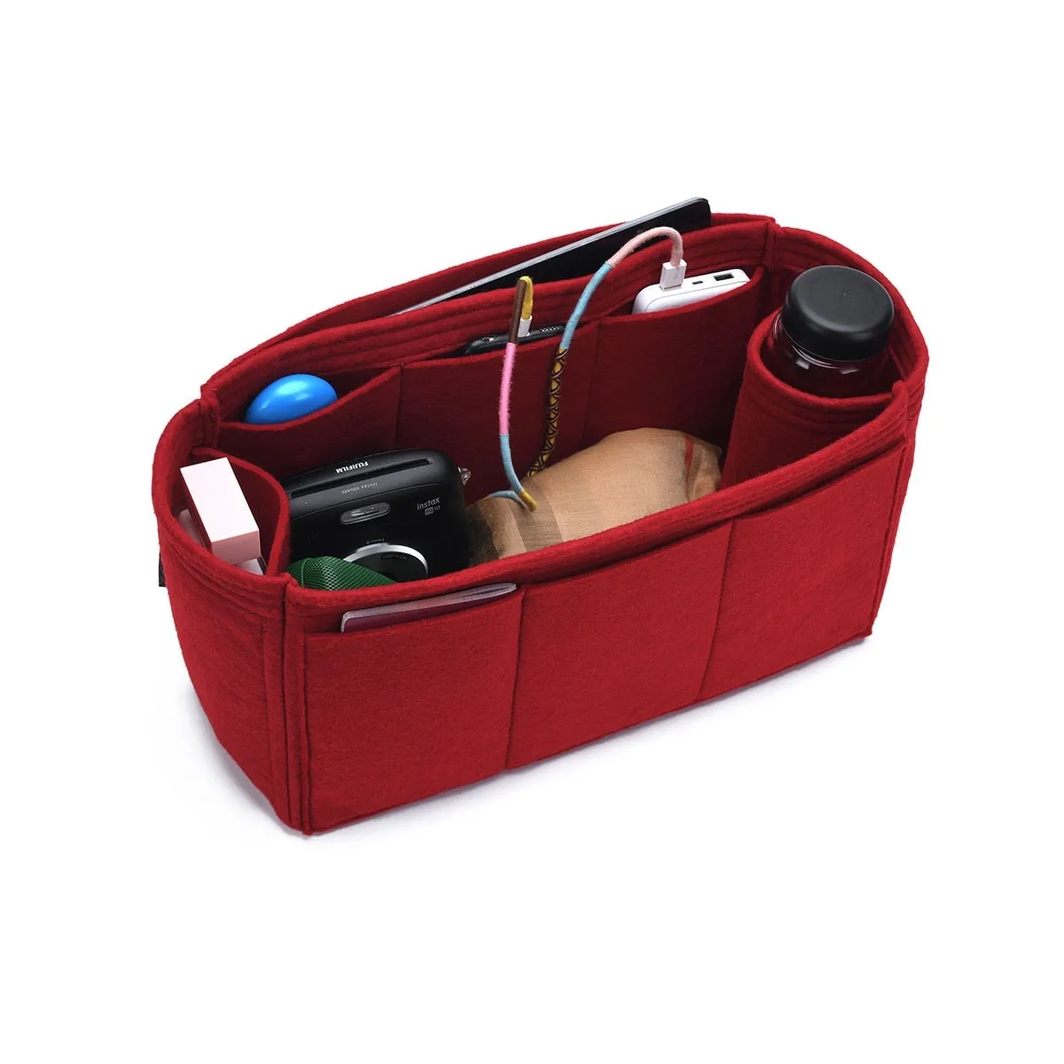 Purse Organizer Insert for Celine Horizontal Cabas, Bag Organizer with Single Bottle Holder and Exterior Pockets