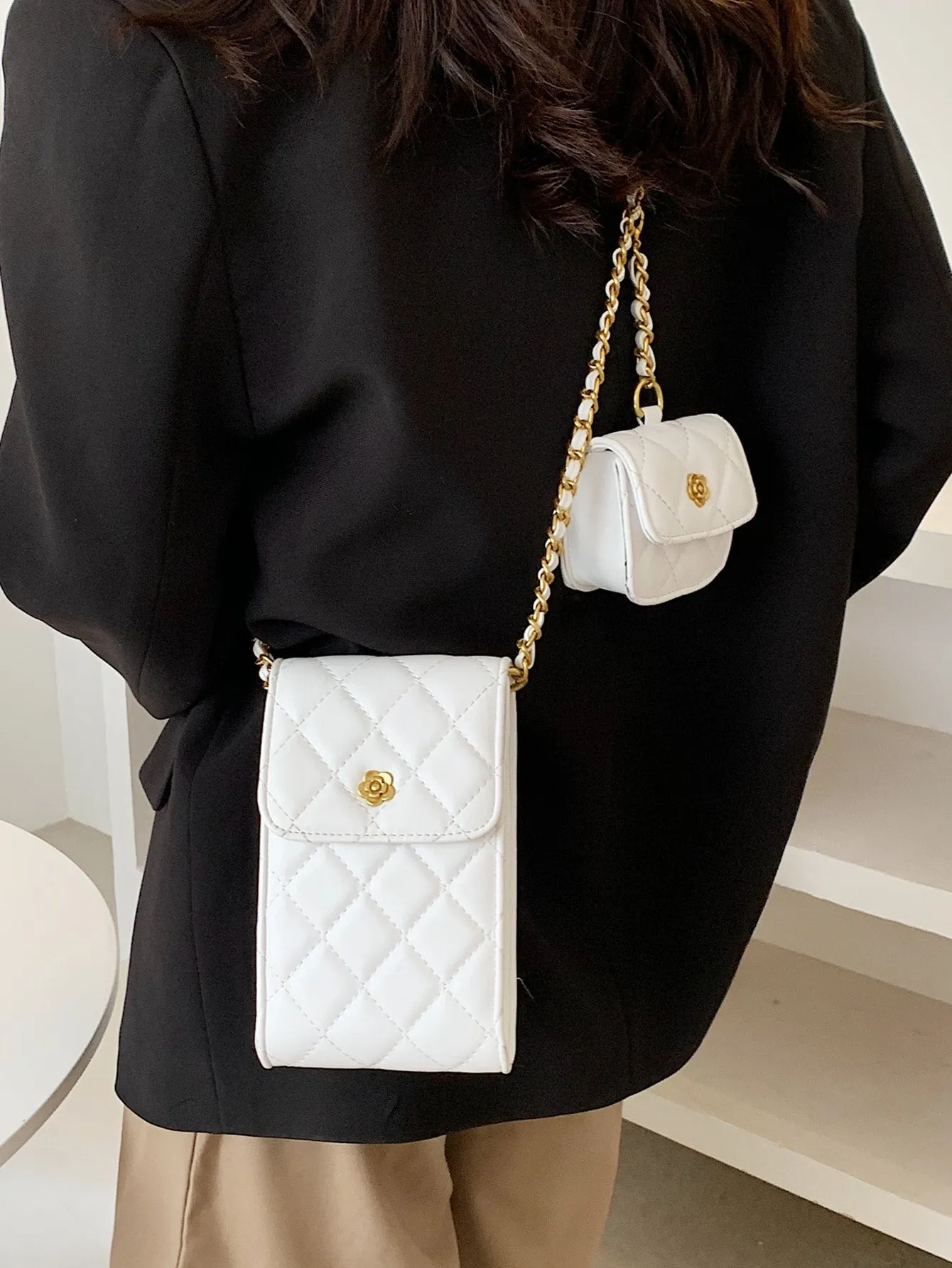 Quilted Flap Crossbody Bag With Purse