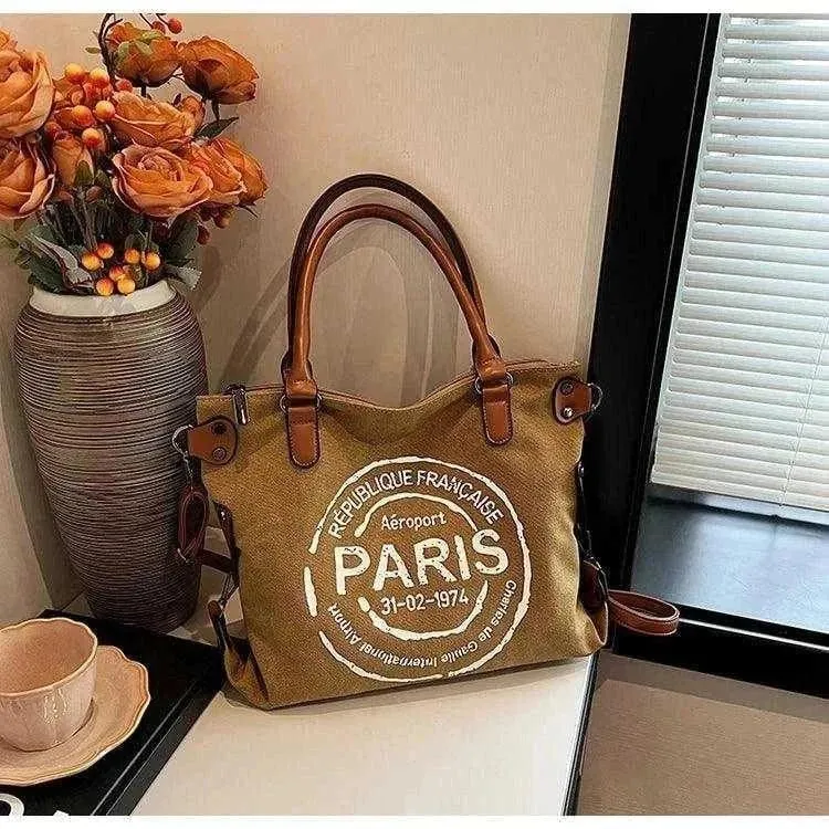 Retro Canvas Tote Bag | Vintage Paris Print Women's Crossbody - WCB008