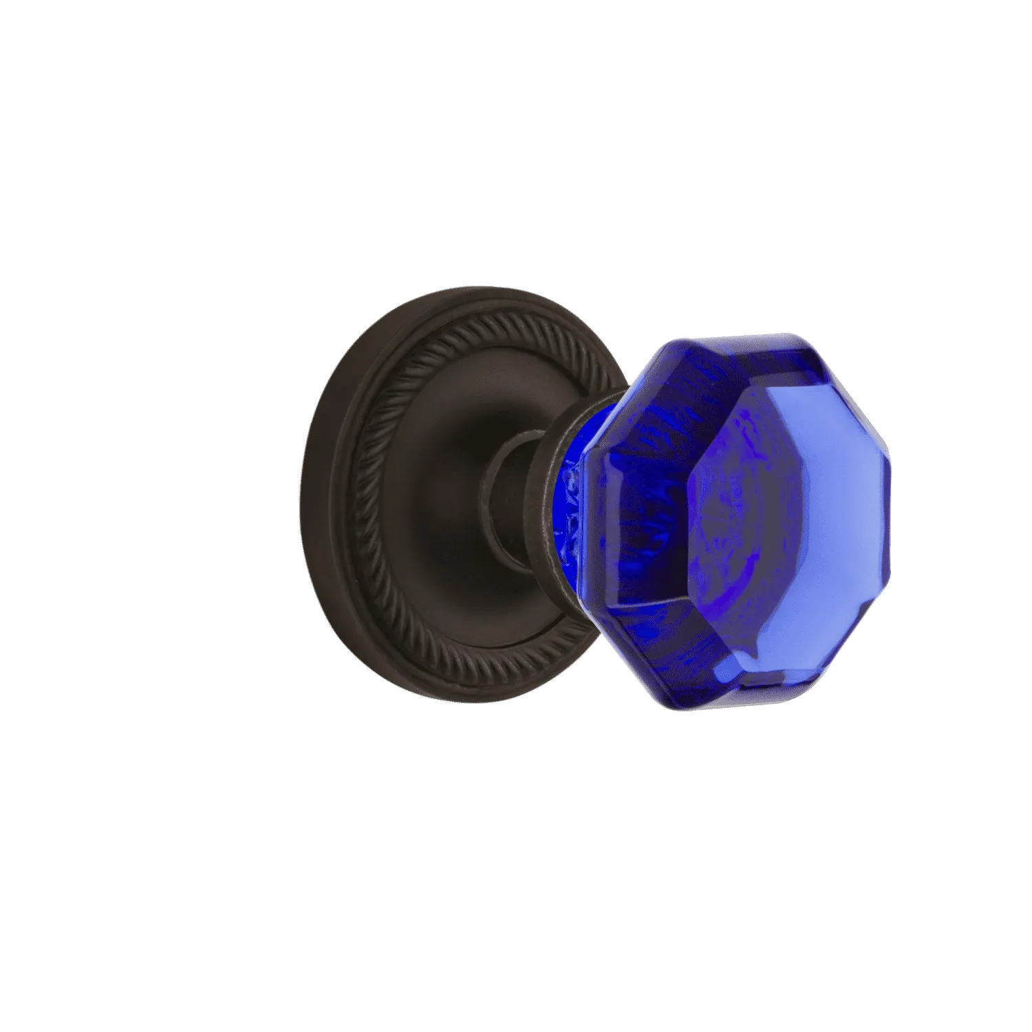 Rope Rosette with Cobalt Waldorf Knob in Oil-Rubbed Bronze