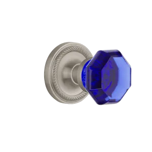 Rope Rosette with Cobalt Waldorf Knob in Satin Nickel