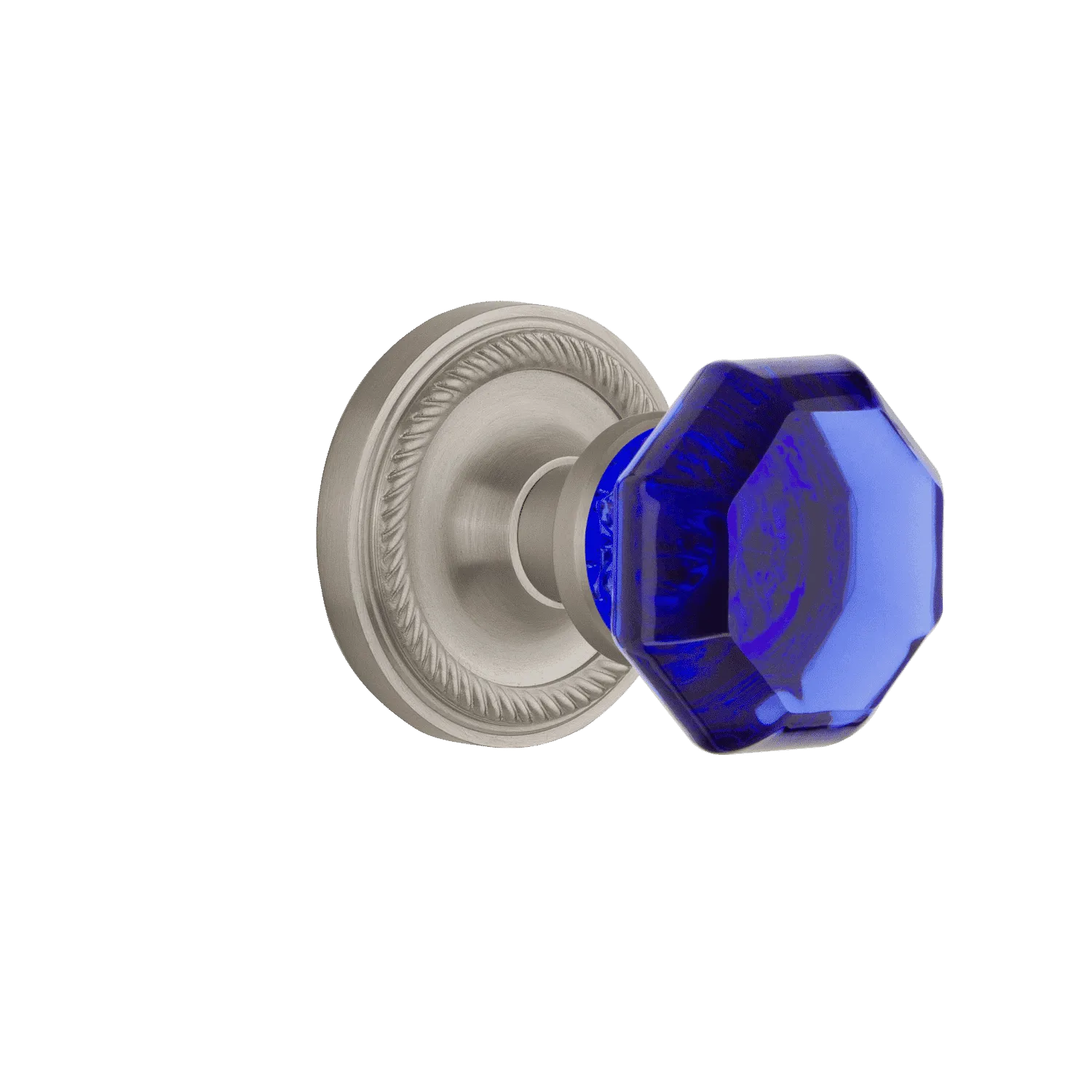 Rope Rosette with Cobalt Waldorf Knob in Satin Nickel