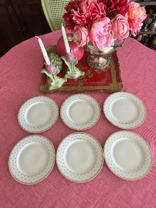 Salad Plates, Gold Dot on Cream Background, Set of 6