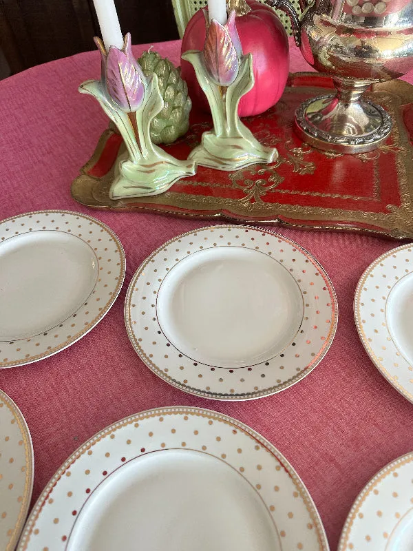 Salad Plates, Gold Dot on Cream Background, Set of 6