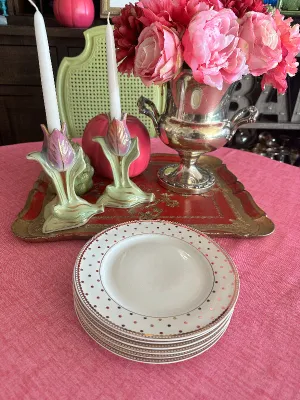 Salad Plates, Gold Dot on Cream Background, Set of 6
