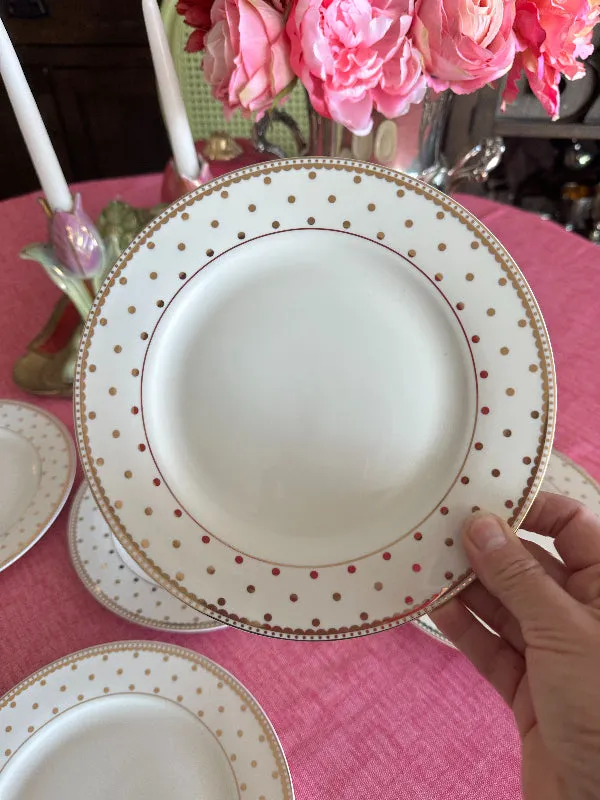 Salad Plates, Gold Dot on Cream Background, Set of 6