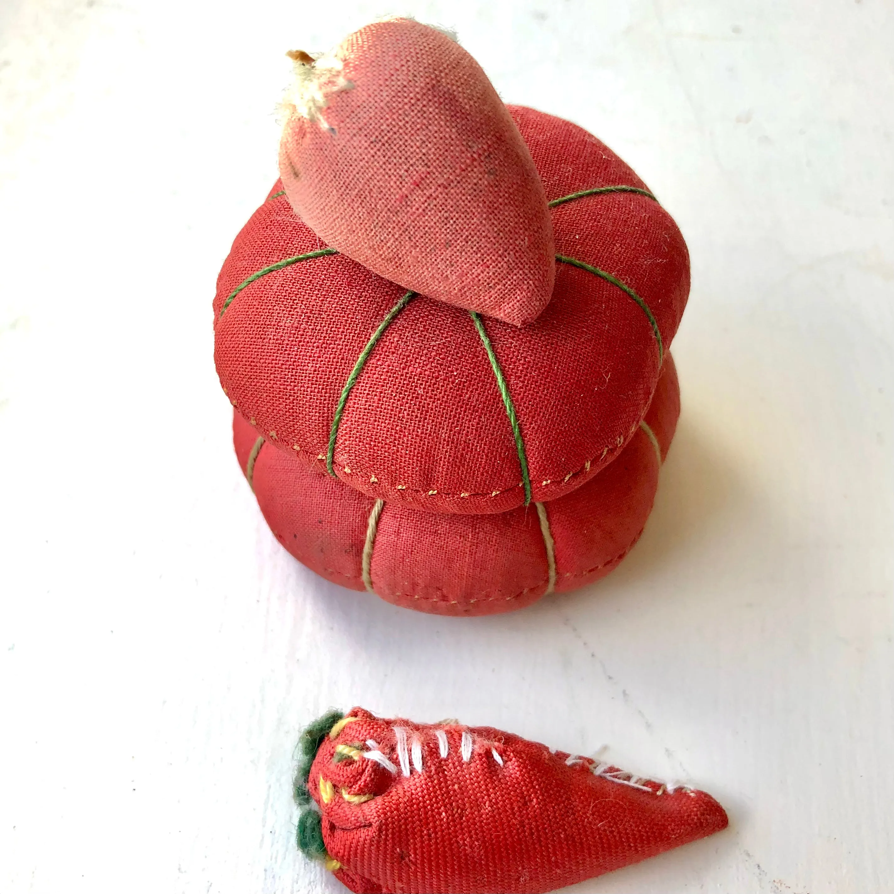 Set of Antique Tomato & Strawberry Pincushions