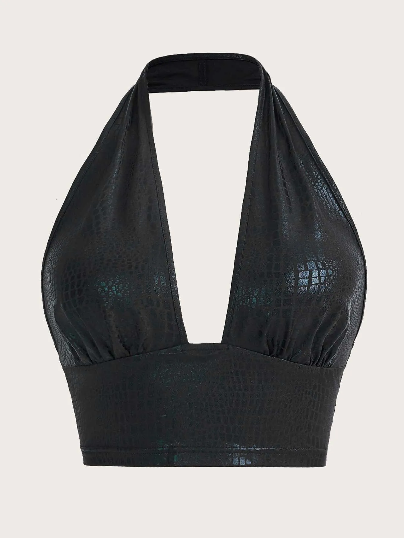 SHEIN ICON Plus Crocodile Embossed Backless Crop Halter Top