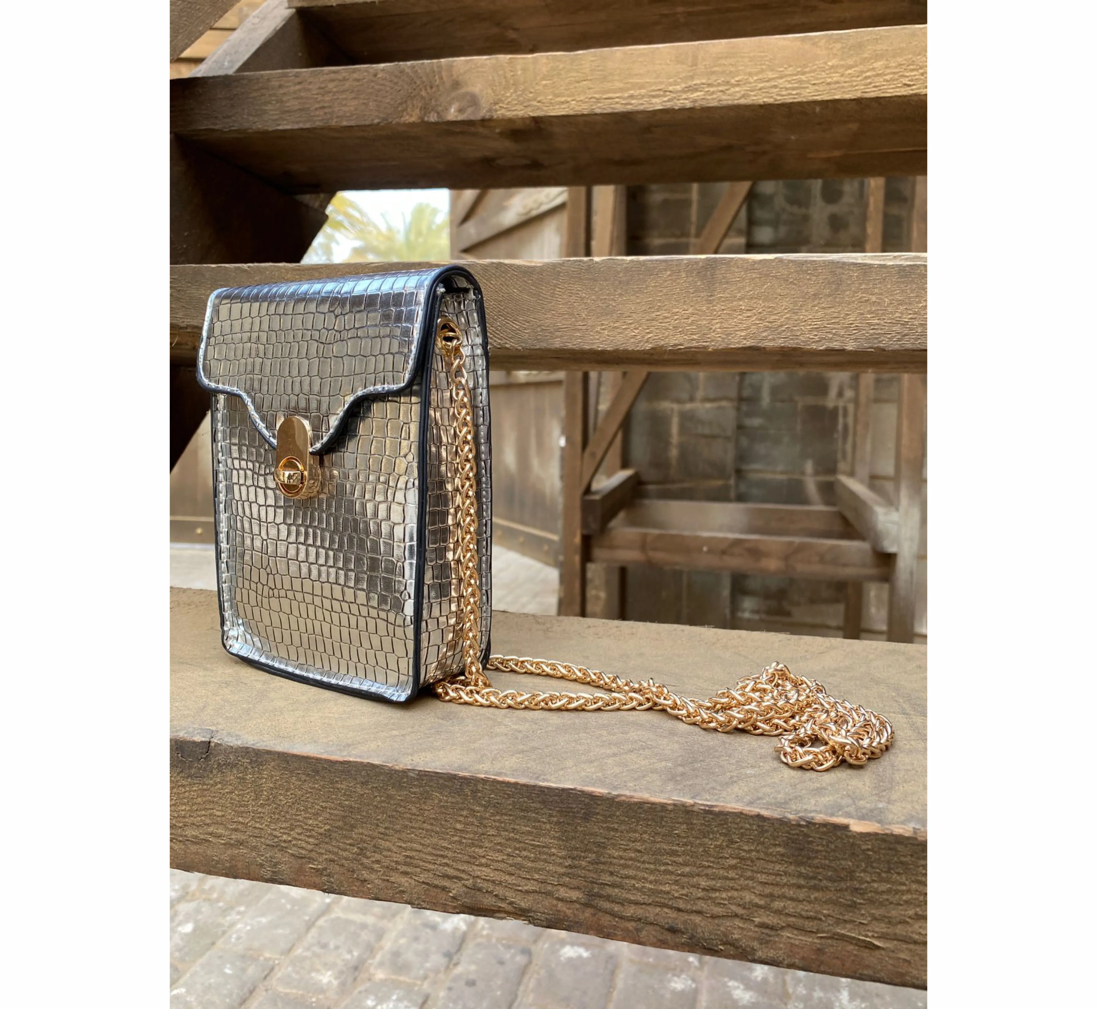 Silver flap square bag