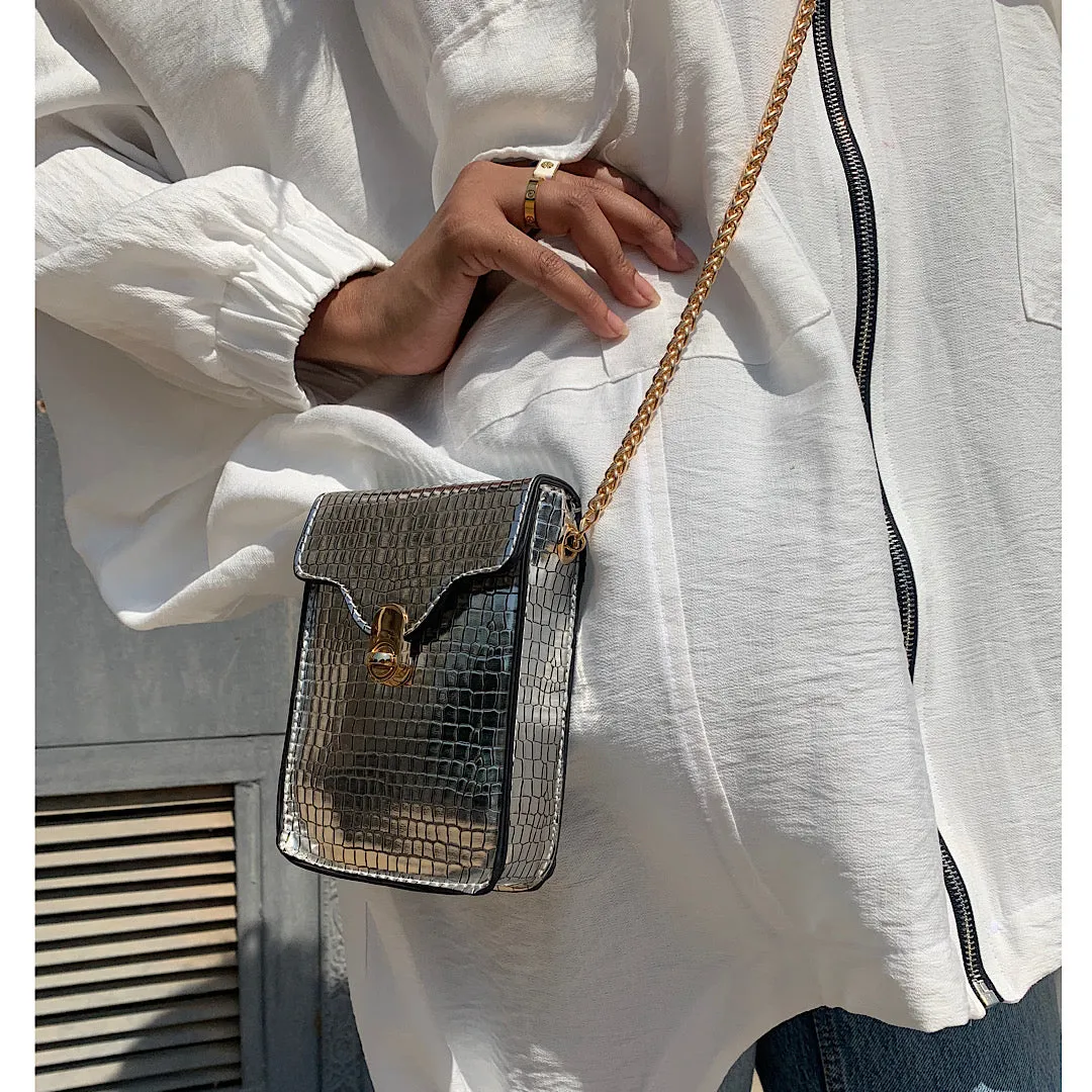 Silver flap square bag