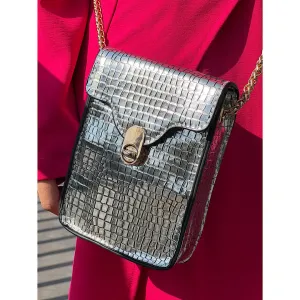 Silver flap square bag