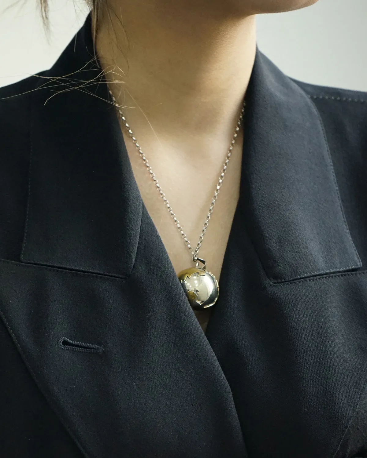 Silver Necklace w/ Silver x Brass Globe Charm