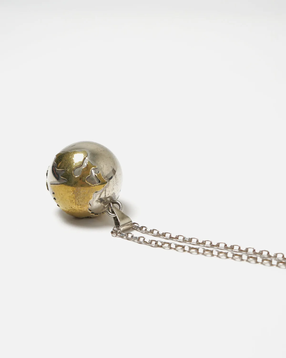 Silver Necklace w/ Silver x Brass Globe Charm