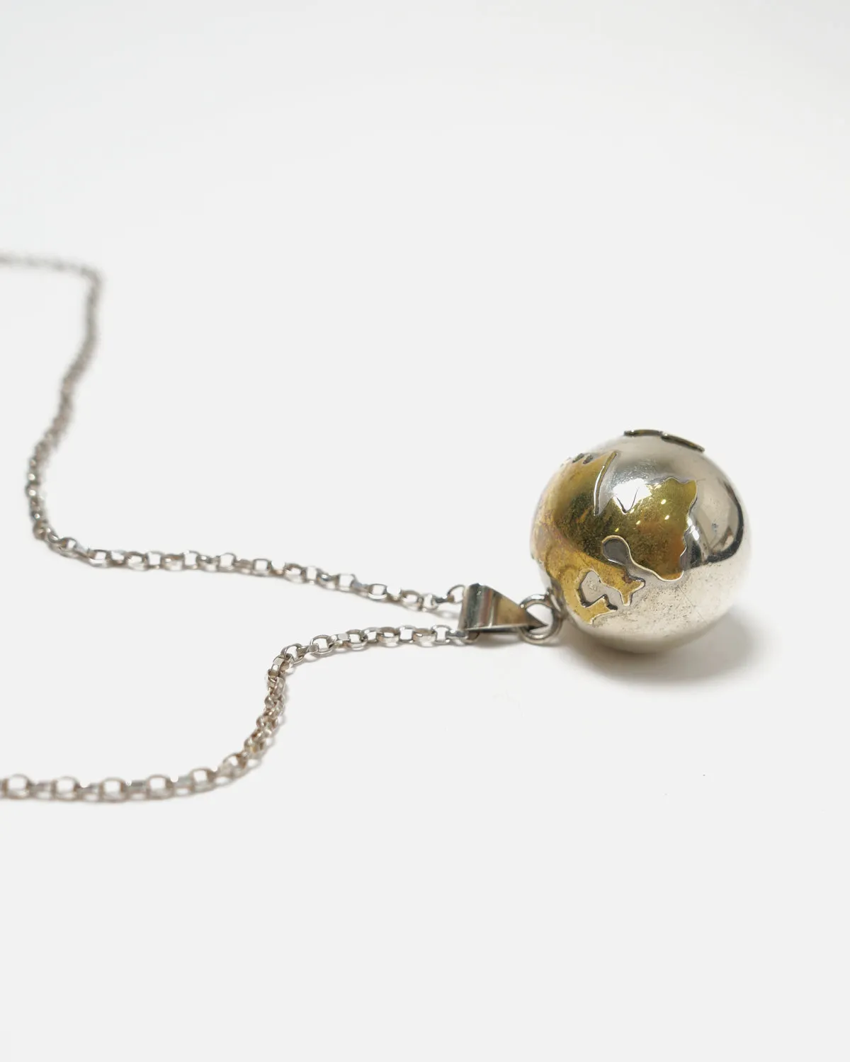 Silver Necklace w/ Silver x Brass Globe Charm