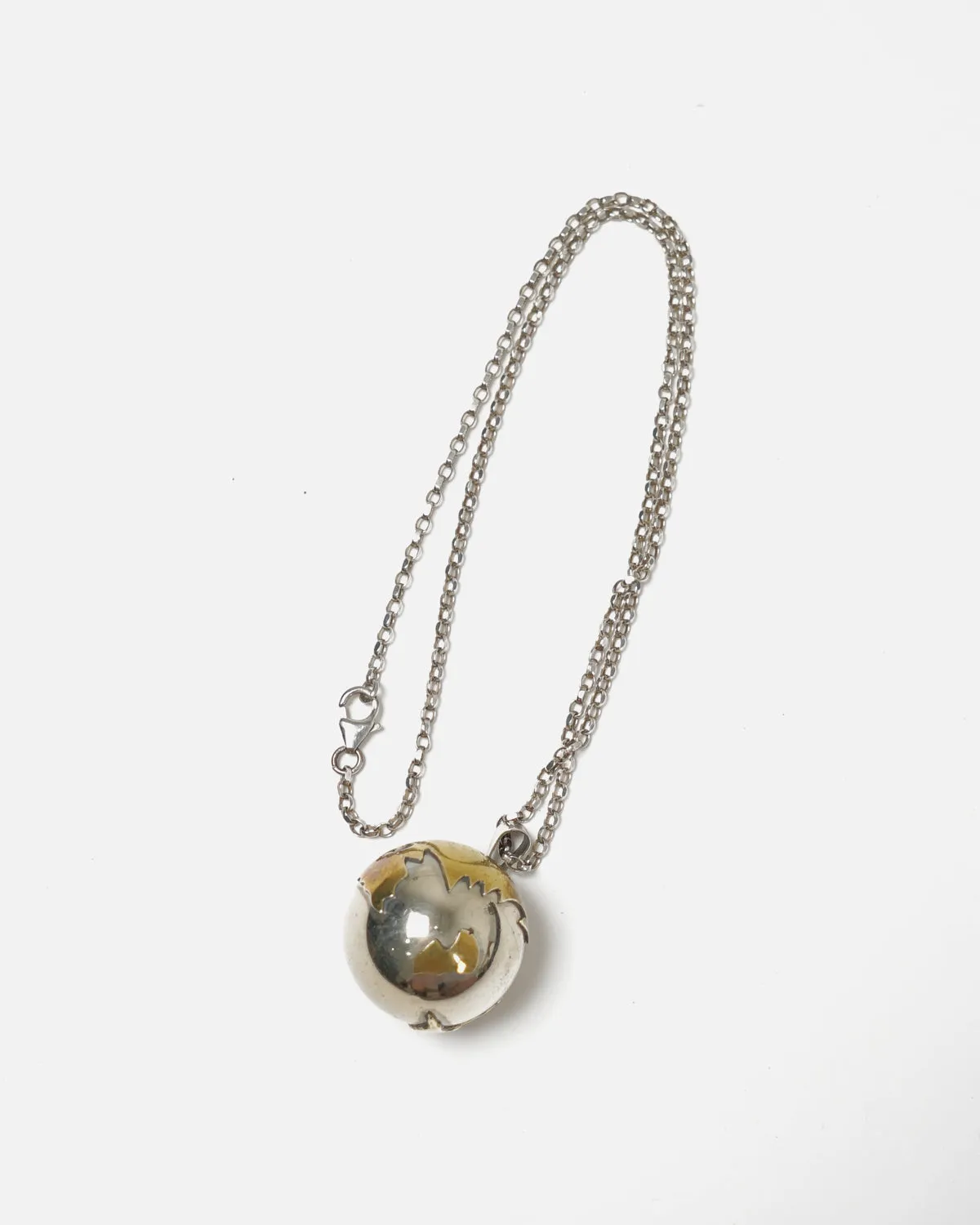 Silver Necklace w/ Silver x Brass Globe Charm