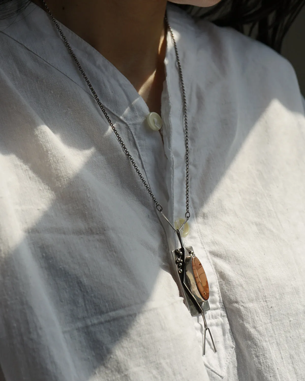 Silver x Brown Natural Stone Charm Pendant