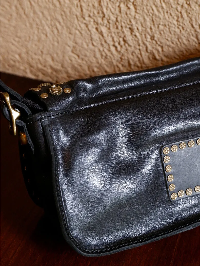 Small Ladies Soft Leather Shoulder Bags Crossbody Hobo Bag With Rivets
