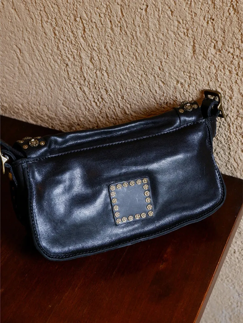 Small Ladies Soft Leather Shoulder Bags Crossbody Hobo Bag With Rivets