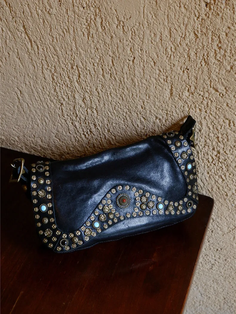 Small Ladies Soft Leather Shoulder Bags Crossbody Hobo Bag With Rivets