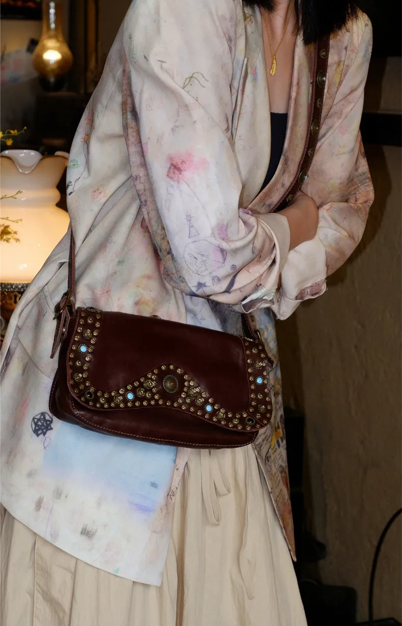 Small Ladies Soft Leather Shoulder Bags Crossbody Hobo Bag With Rivets