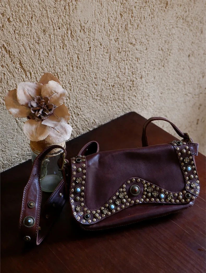 Small Ladies Soft Leather Shoulder Bags Crossbody Hobo Bag With Rivets