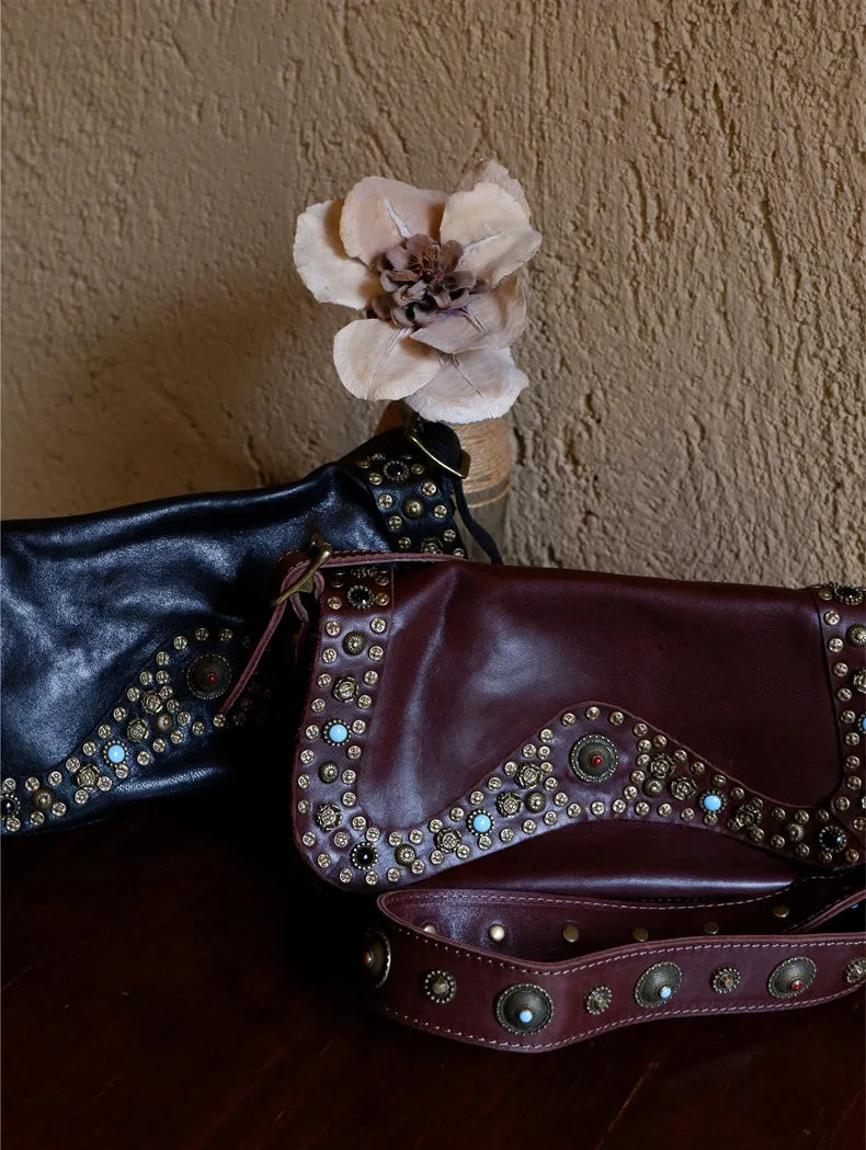 Small Ladies Soft Leather Shoulder Bags Crossbody Hobo Bag With Rivets