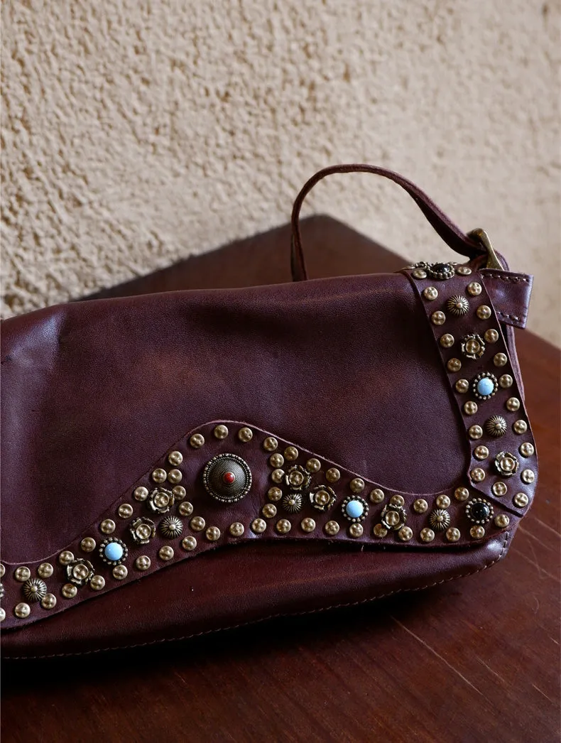 Small Ladies Soft Leather Shoulder Bags Crossbody Hobo Bag With Rivets