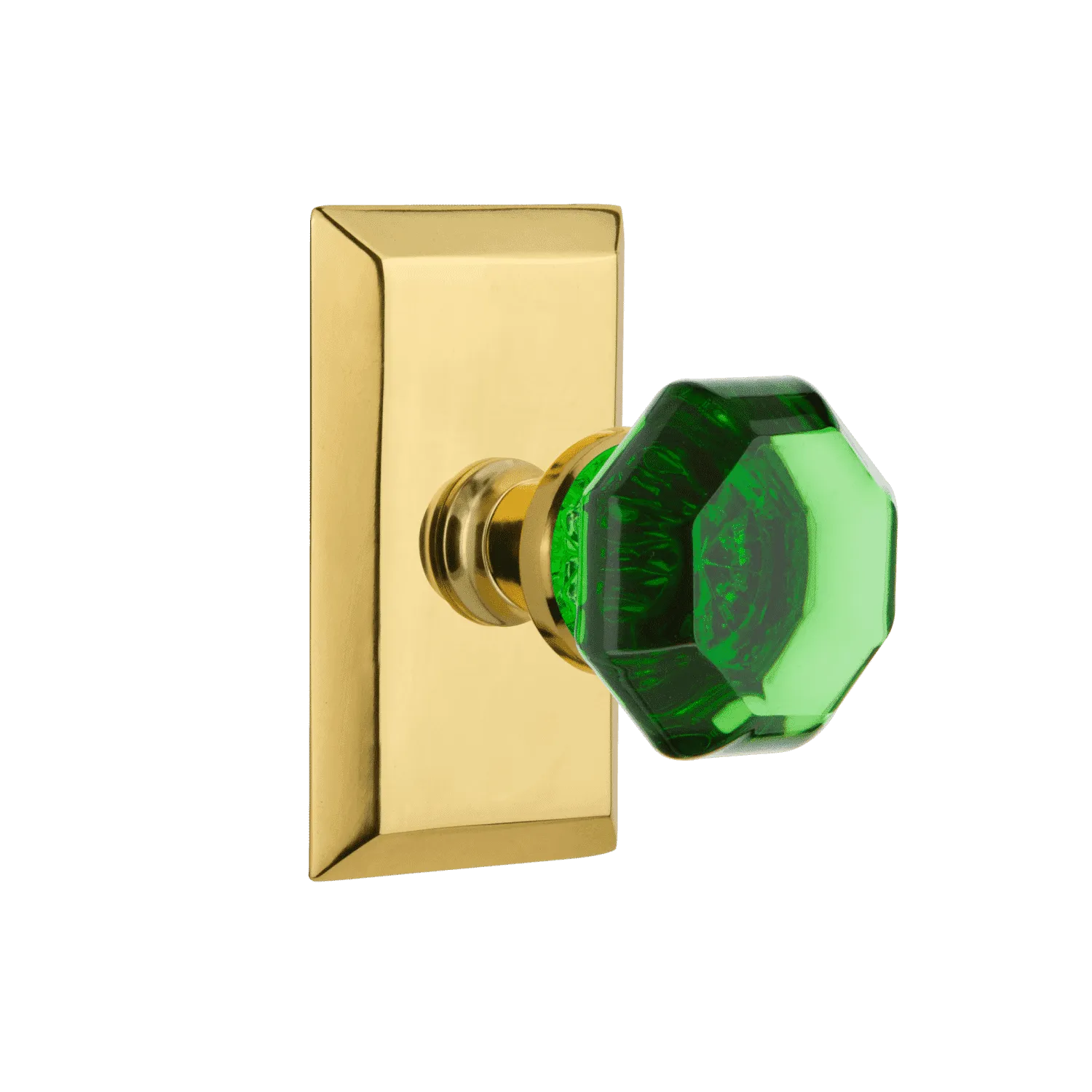 Studio Short Plate with Emerald Waldorf Knob in Polished Brass