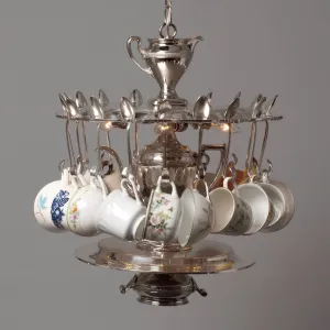 Tea Party Silver Light with Vintage Tea Cups