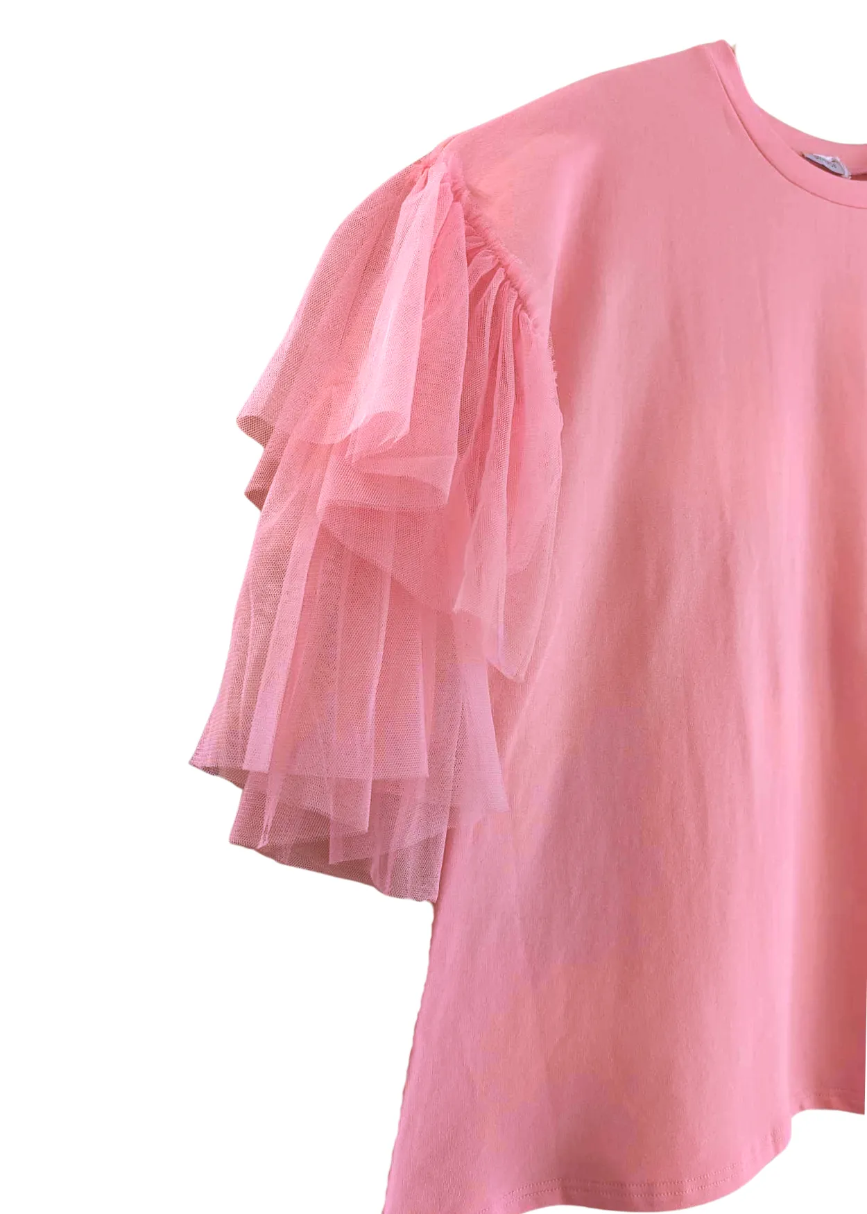 The Edit - Oversized Blush Pink Tulle Sleeve Top