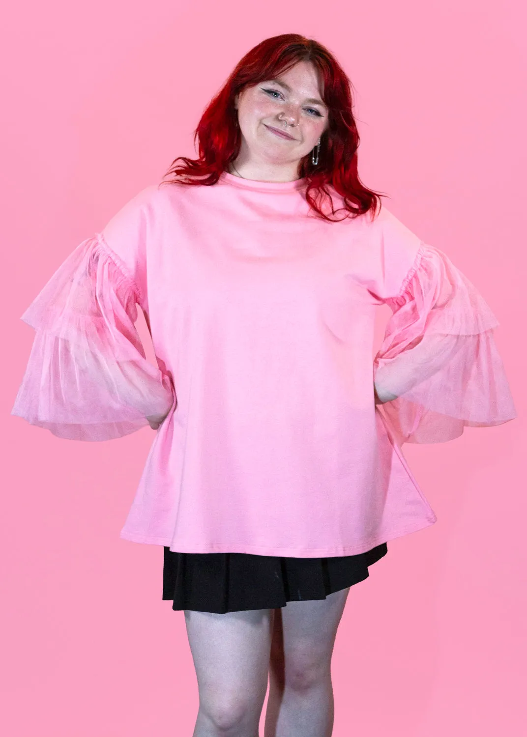 The Edit - Oversized Blush Pink Tulle Sleeve Top
