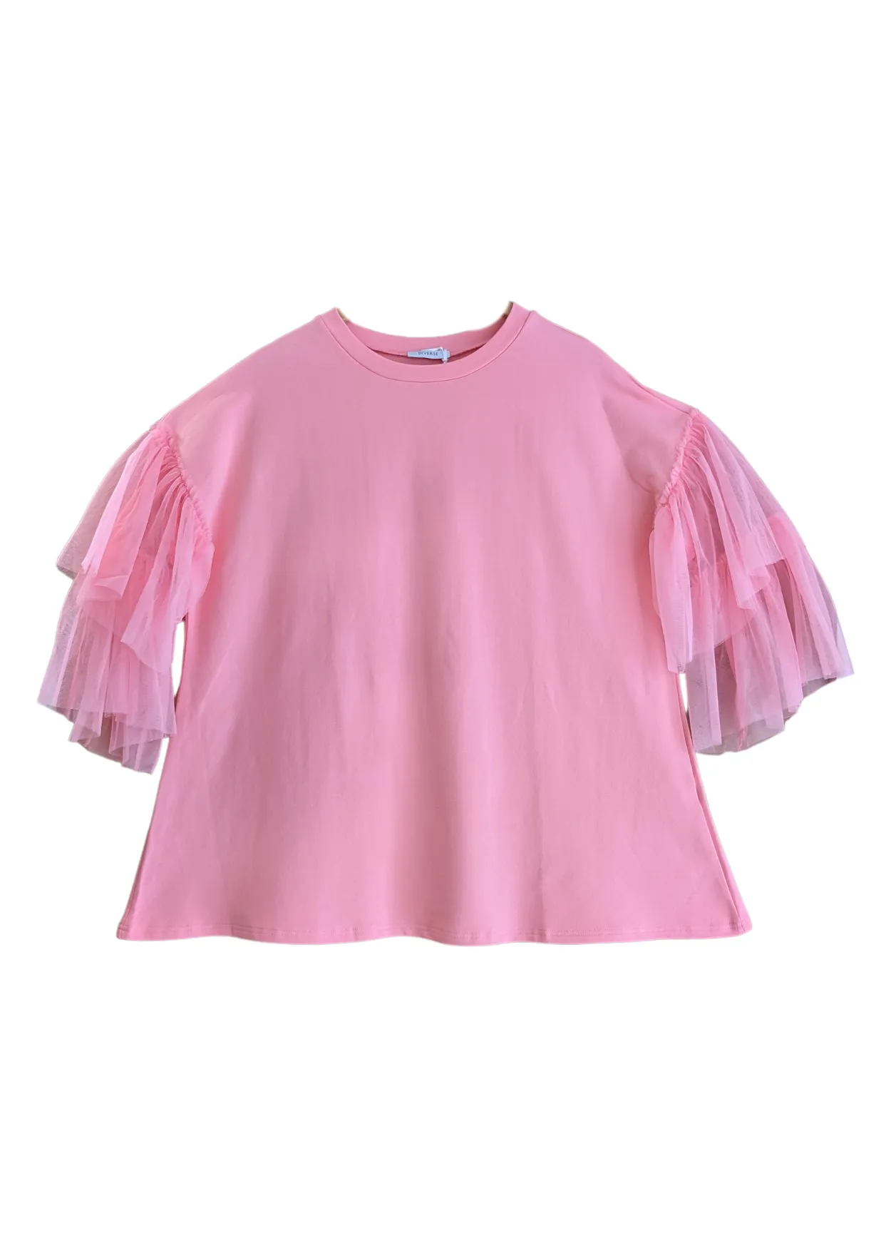 The Edit - Oversized Blush Pink Tulle Sleeve Top