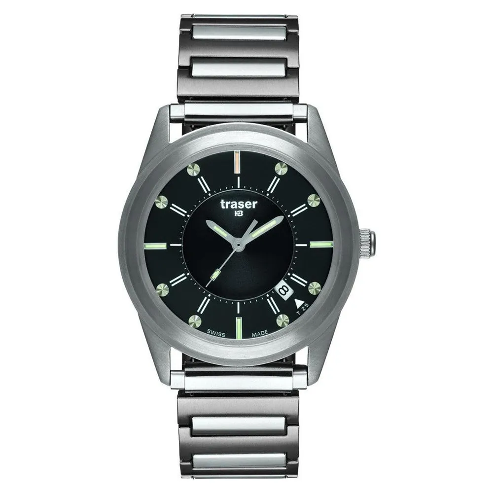 Traser H3 Classic Translucent Mens Elastic Silver Steel L-M35 Band Black Quartz Dial Watch - 102346