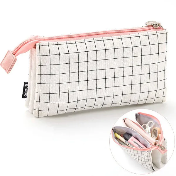 Triple Pouch Dual Zipper Pencil Case