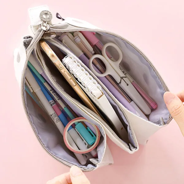 Triple Pouch Dual Zipper Pencil Case