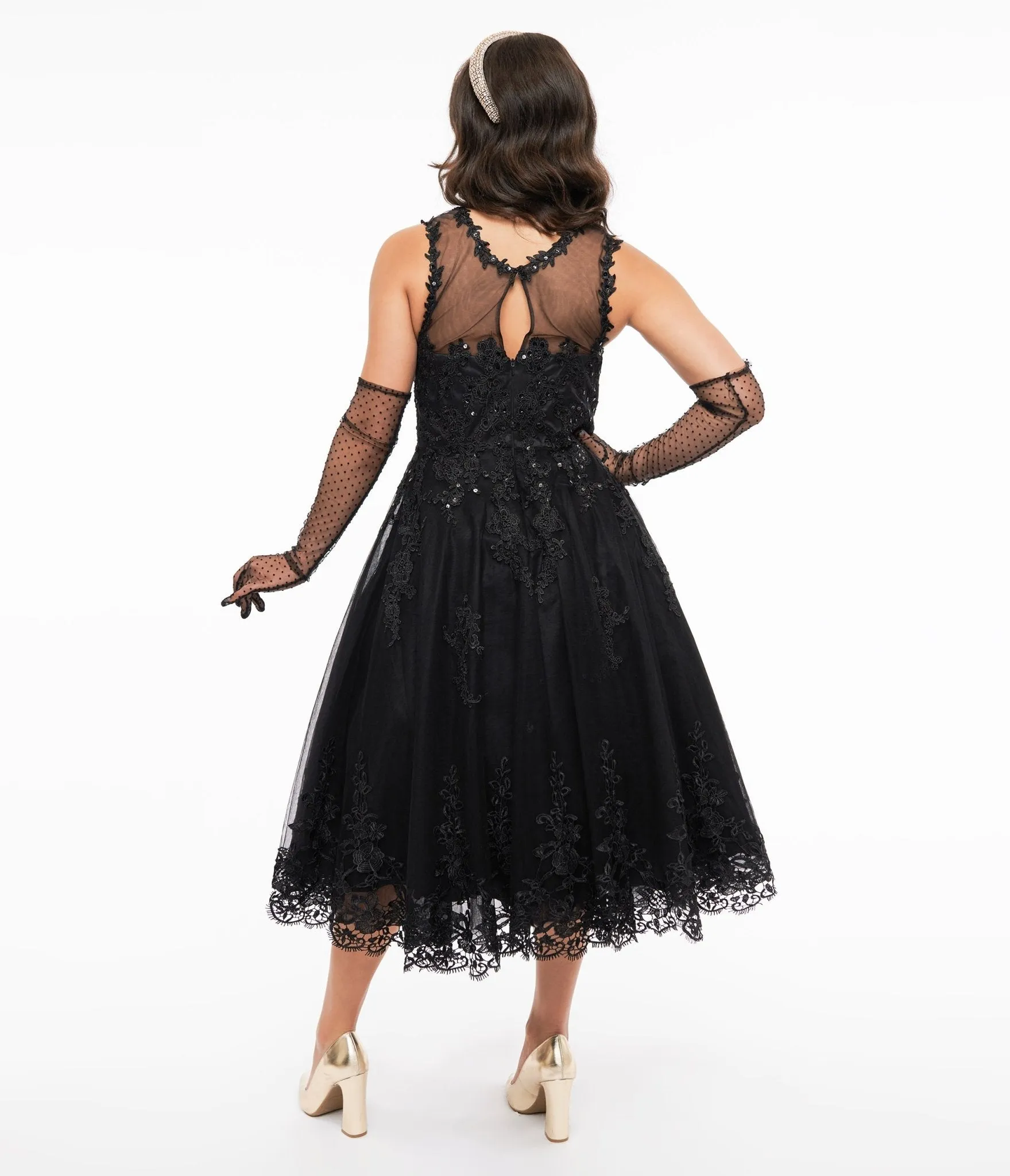 Unique Vintage 1950s Black Lace & Tulle Riviera Dress