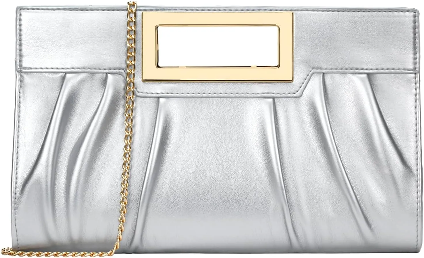 Vegan Leather Open Handle Green Clutch Style Evening Bag