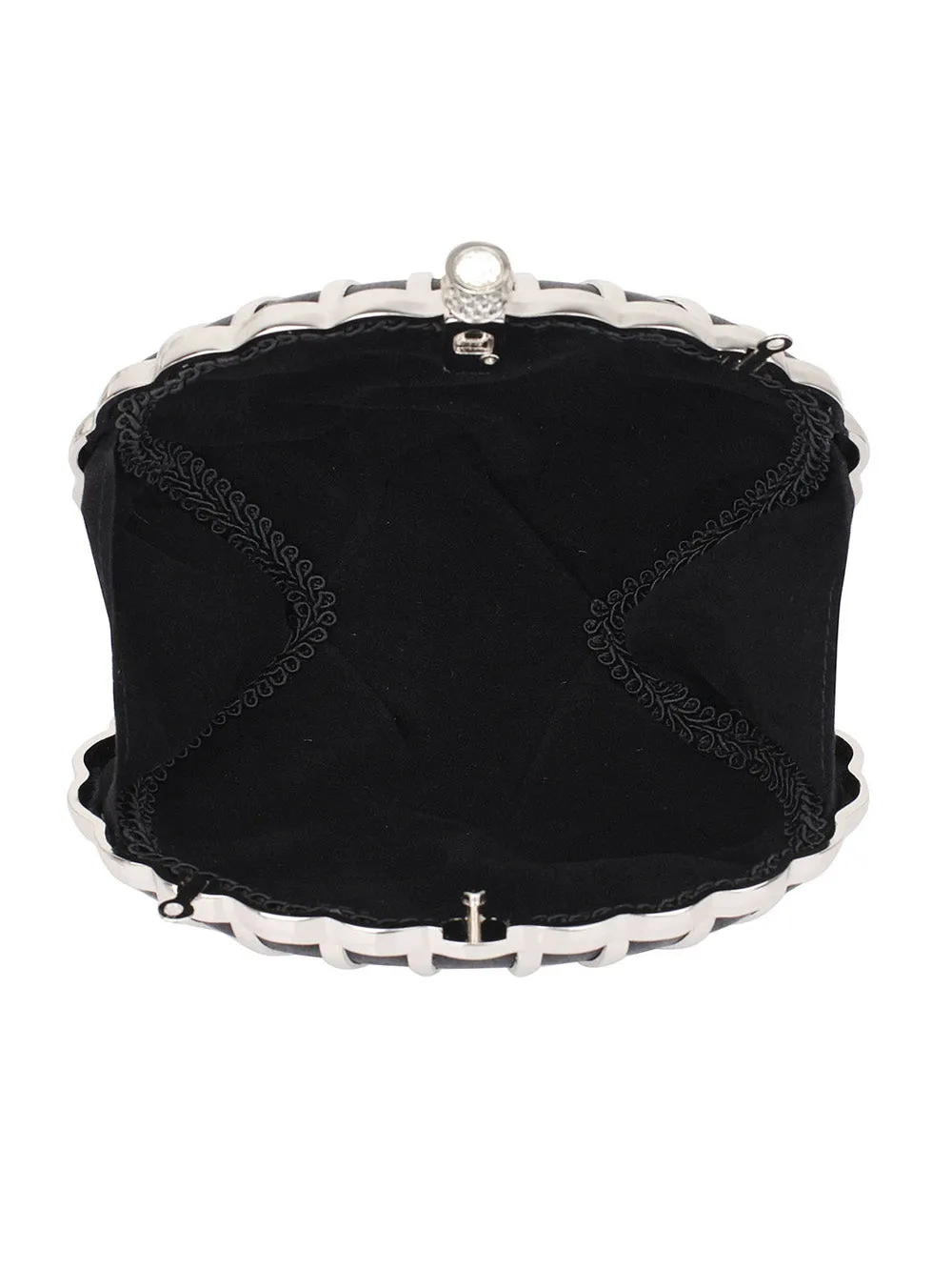 Venus clam shell clutch in silver satin