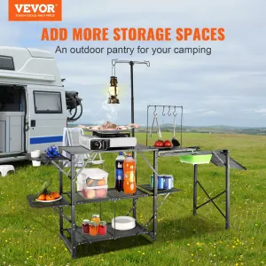 VEVOR Camping Kitchen Table - Folding Portable Cook Station for Outdoor Picnics, BBQs, Camping