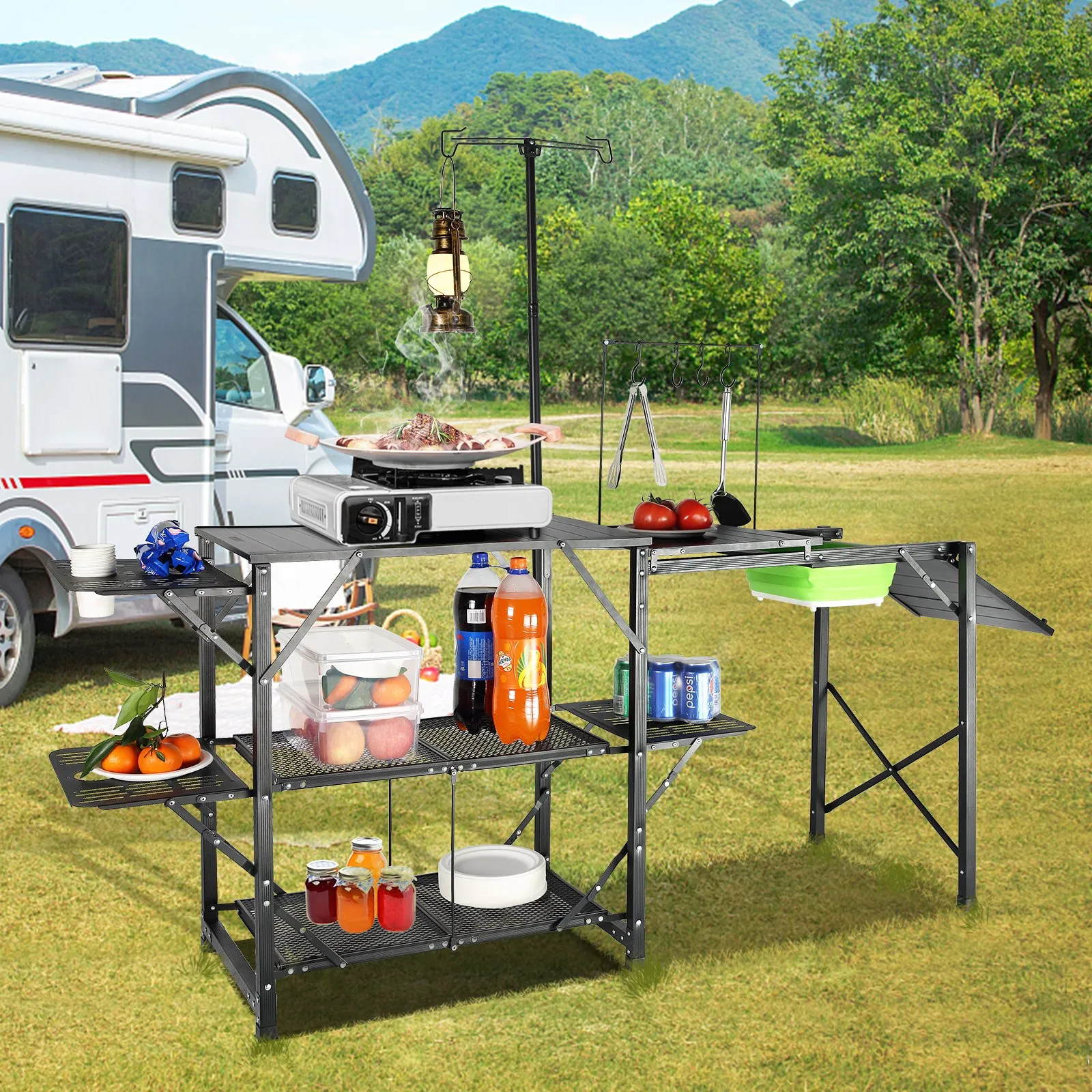 VEVOR Camping Kitchen Table - Folding Portable Cook Station for Outdoor Picnics, BBQs, Camping