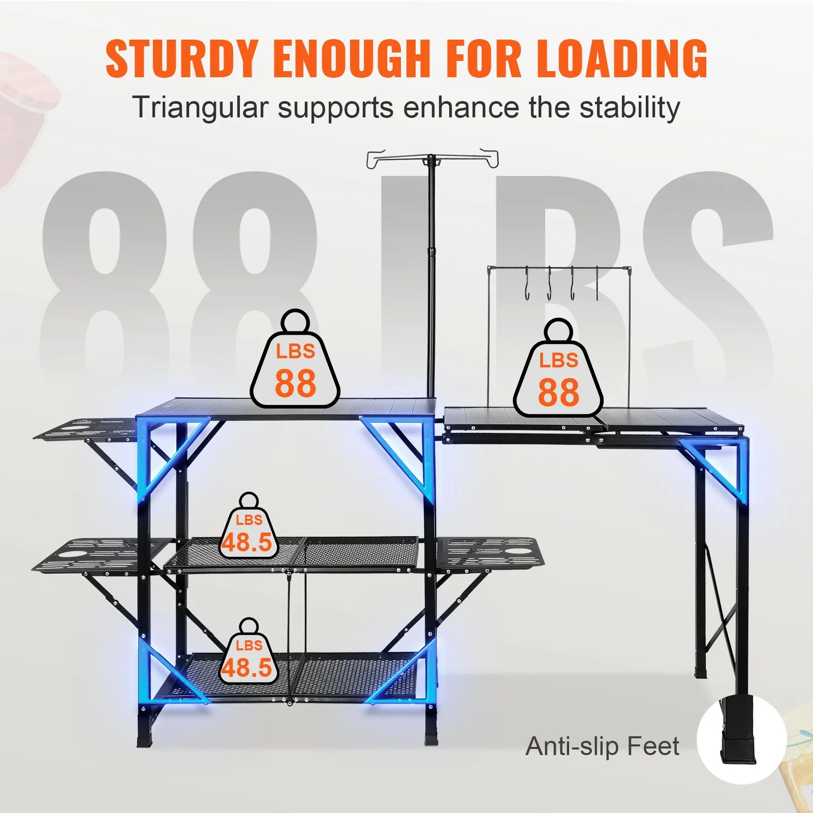VEVOR Camping Kitchen Table - Folding Portable Cook Station for Outdoor Picnics, BBQs, Camping