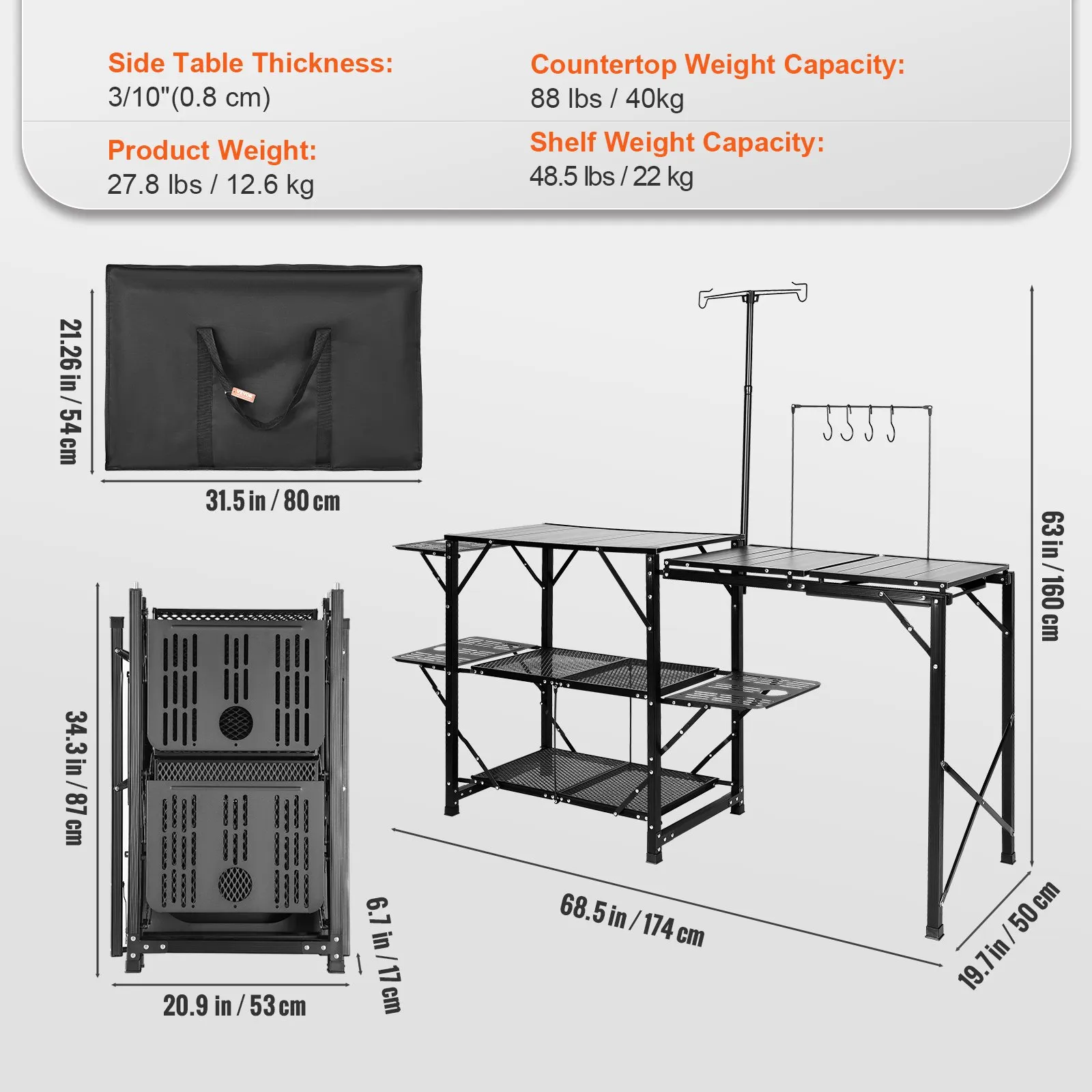 VEVOR Camping Kitchen Table - Folding Portable Cook Station for Outdoor Picnics, BBQs, Camping