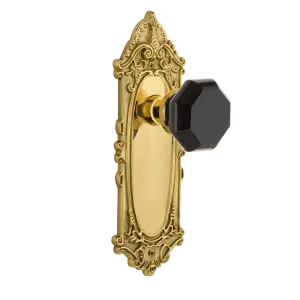 Victorian Long Plate with Black Waldorf Knob in Unlacquered Brass