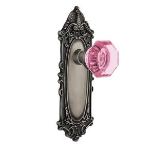 Victorian Long Plate with Pink Waldorf Knob in Antique Pewter