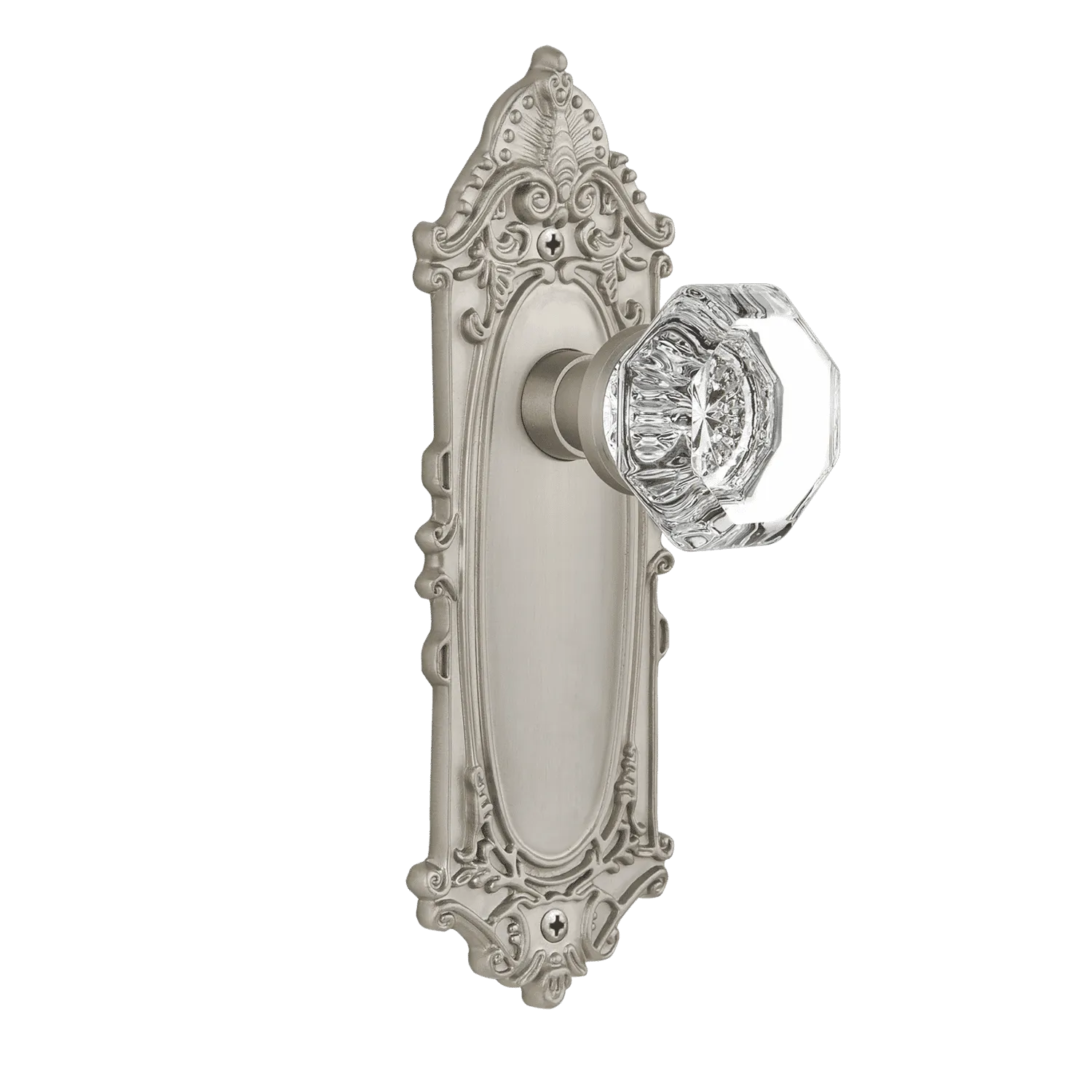 Victorian Long Plate with Waldorf Knob in Satin Nickel