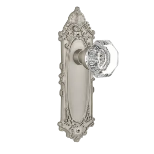Victorian Long Plate with Waldorf Knob in Satin Nickel