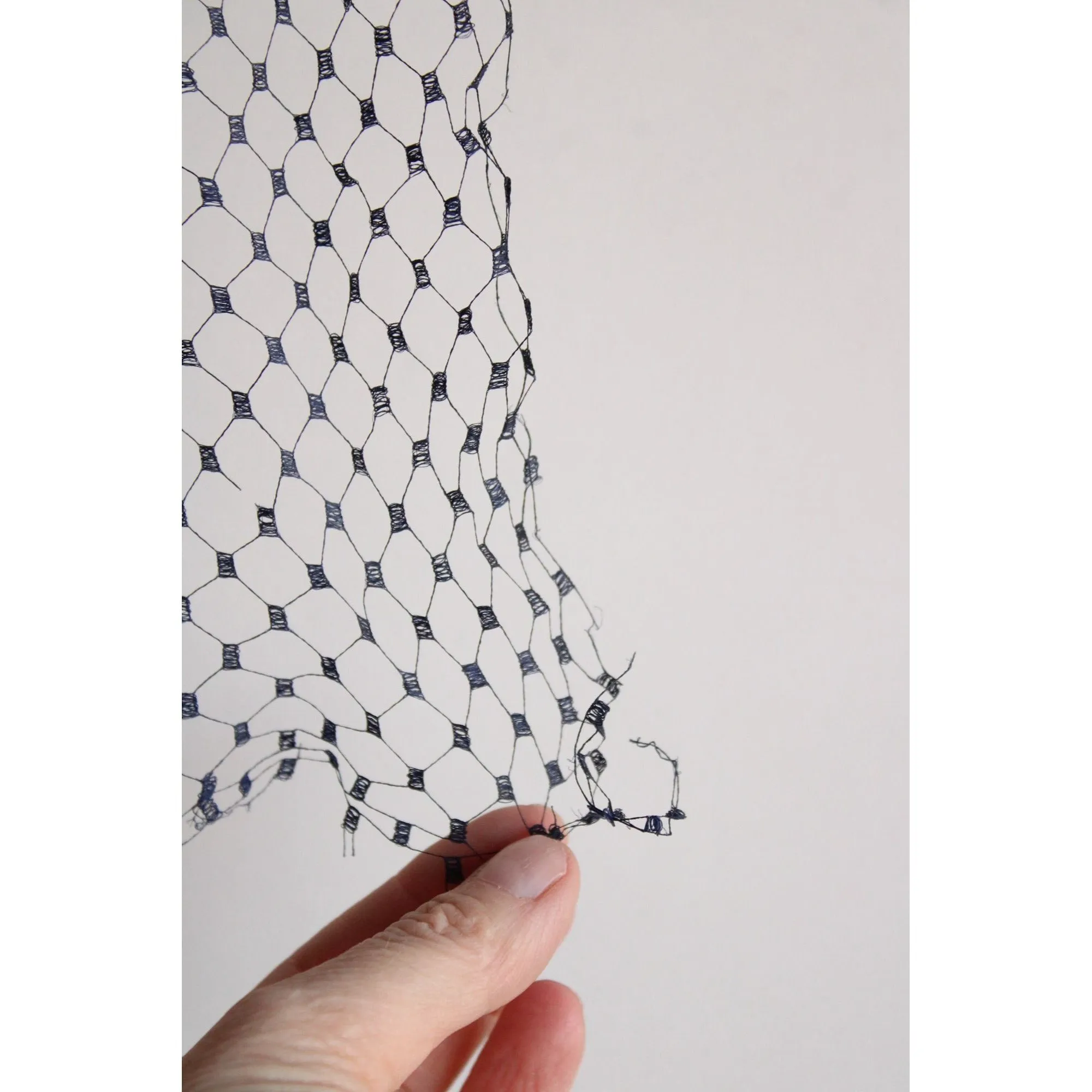 Vintage 1940s 1950s Navy Blue Birdcage Veil,16" Wide, 26" Long Piece