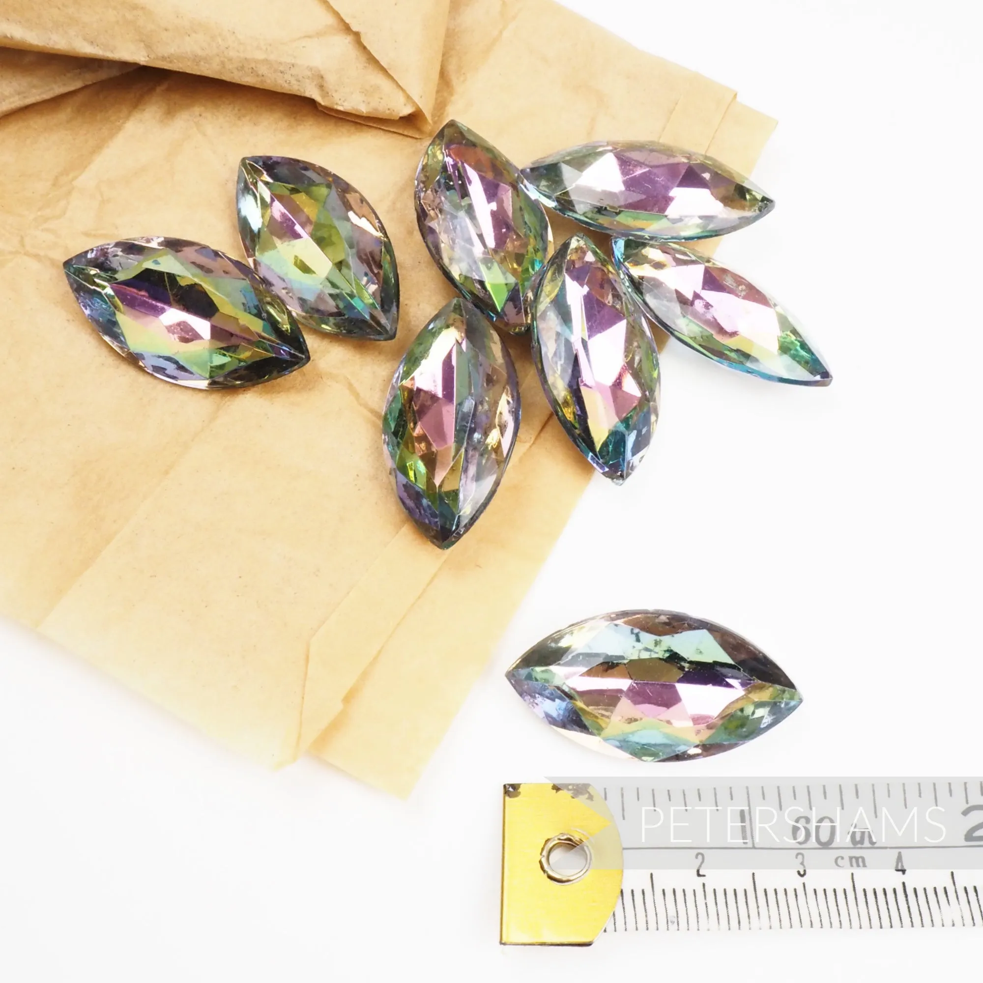 Vintage 1940's German Glass Crystals - Navette Marquise 30x15mm