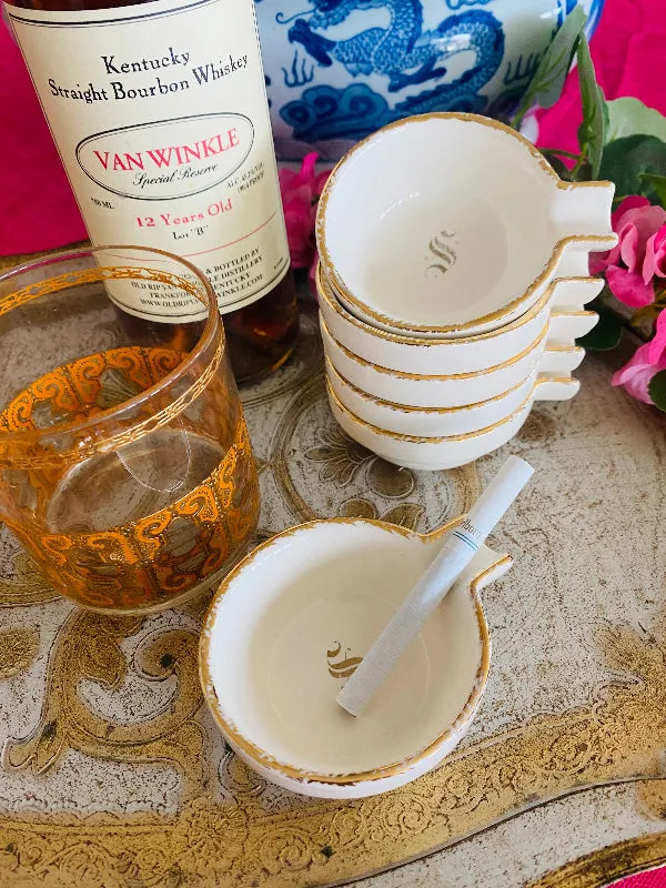 Vintage Ashtray Set of 6 Monogram "S"