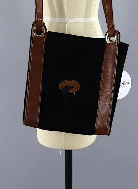Vintage Black Suede Leather Shoulder Bag